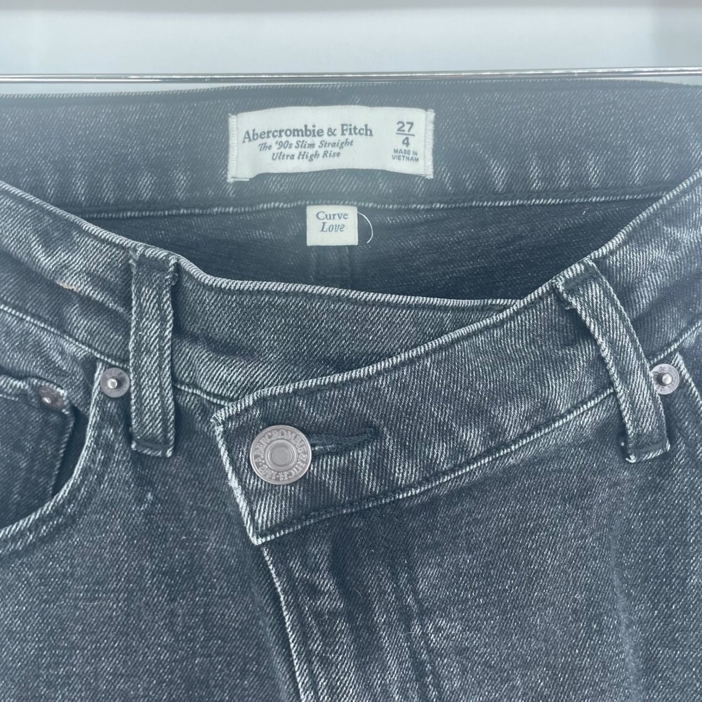 Abercrombie & Fitch Curve 90s Slim Straight High Rise Assymeticrical Jeans sz 27 - Picture 4 of 11